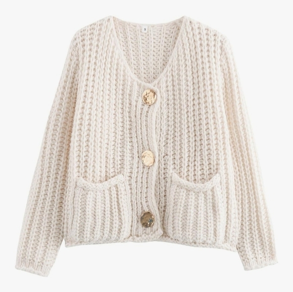 Cozy Cream Cropped Cardigan Knit Sweater - Picture 2 of 10